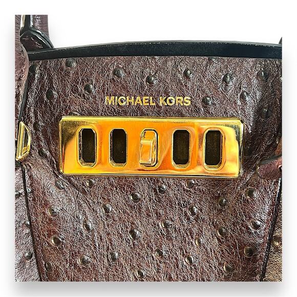 MICHAEL KORS Brown Ostrich Leather Crossbody or Satchel Includes Dust Bag NWOT - Picture 9 of 16